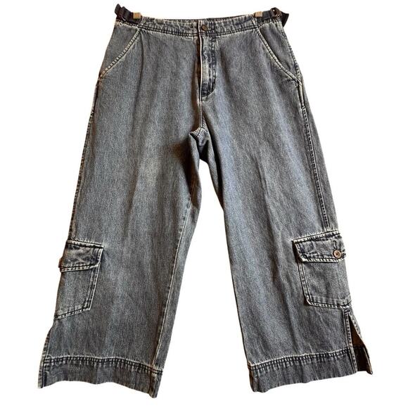 Vtg 90s Y2K Woolrich Cargo Cropped Wide Leg Jeans High Rise Sz 6 Casual Utility - Picture 1 of 16
